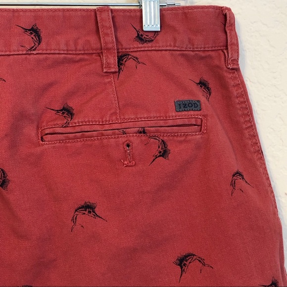 IZOD Saltwater Marlin All Over Print Red Shorts - Picture 5 of 6